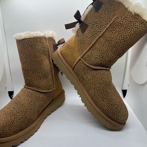 BRAND NEW UGG Bailey Bow Leopard Print Mid-Calf Winter Boots - Size 7